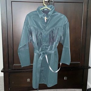 Green brand new faux leather dress. Size 4 from misguided with tassels